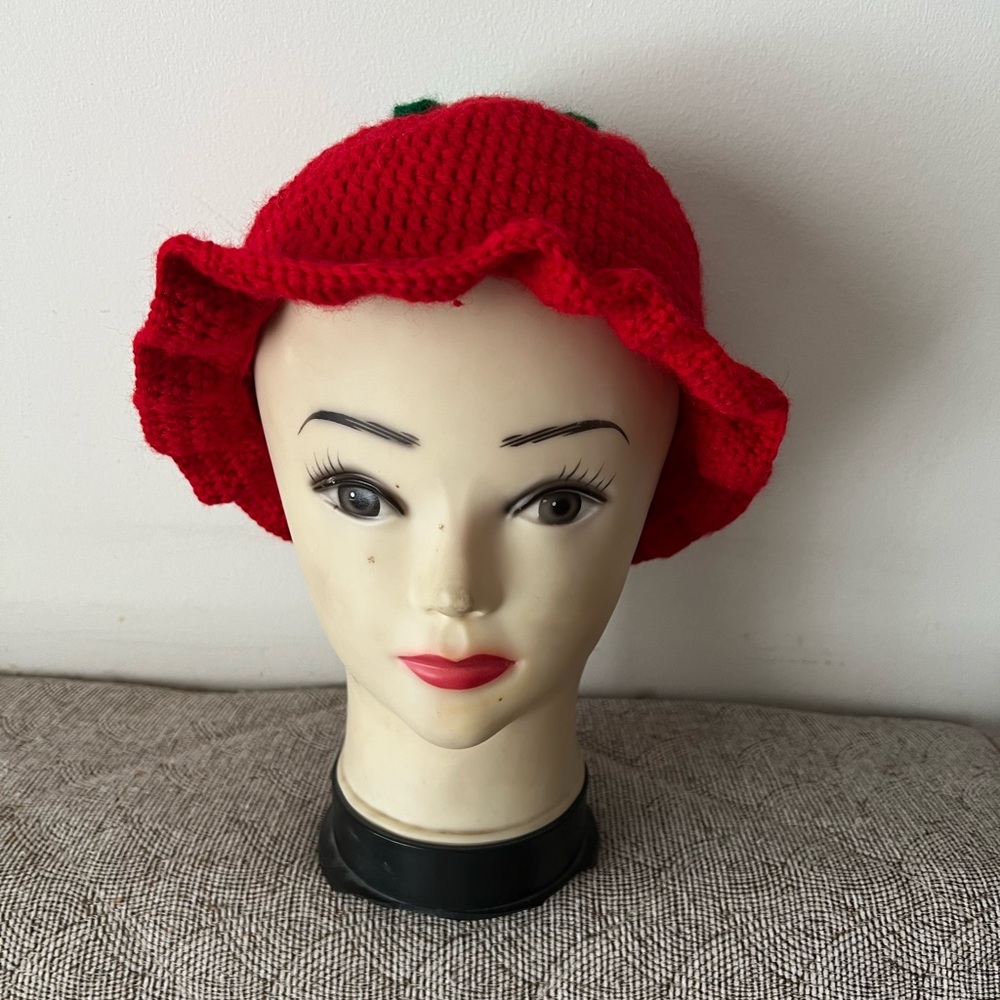Handmade Strawberry Crochet Beanie Hat